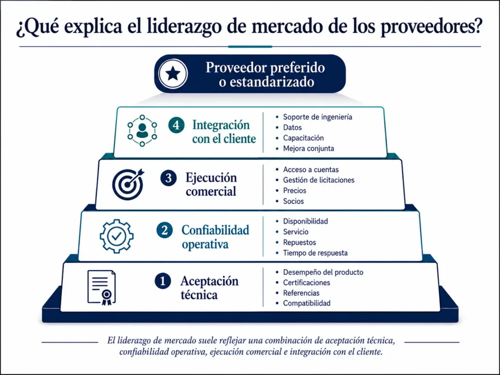 Modelo de desempeño de Midas para proveedores del sector energético, desde la aceptación técnica y la confiabilidad operativa hasta la ejecución comercial y la condición de proveedor preferido.