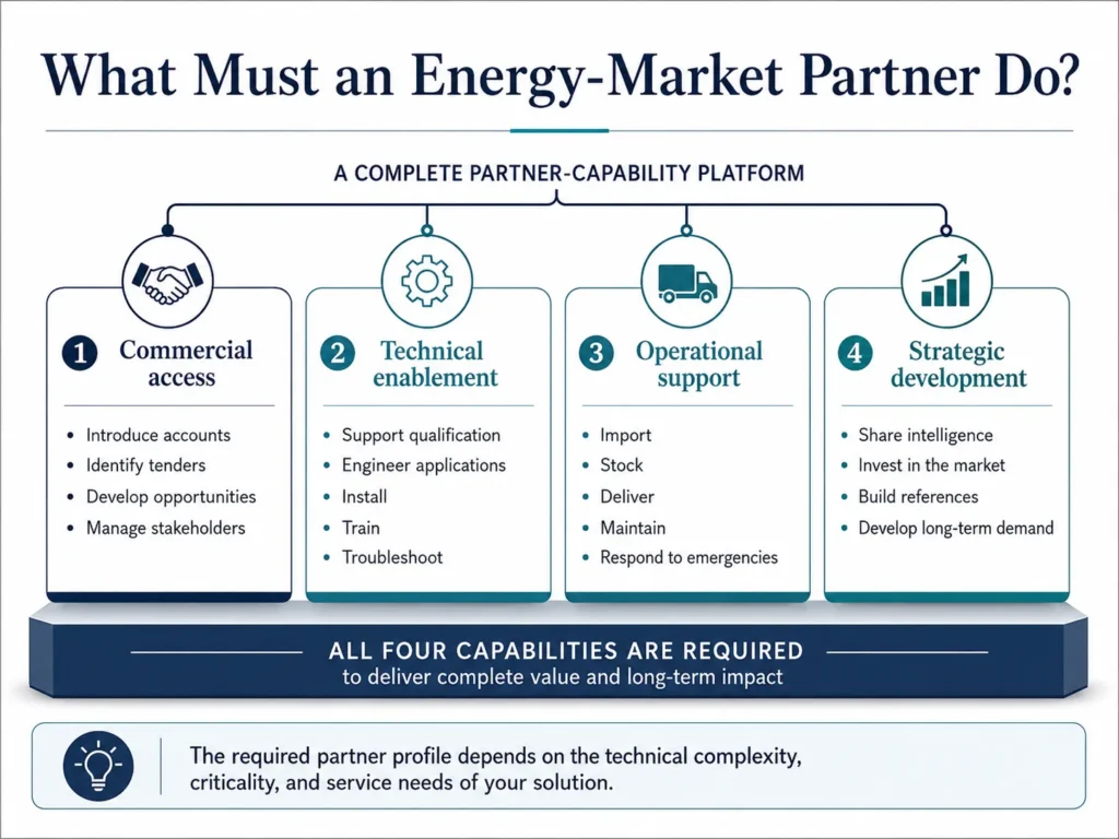 Midas energy-industry partner framework covering commercial access, technical enablement, operational support, and strategic development.